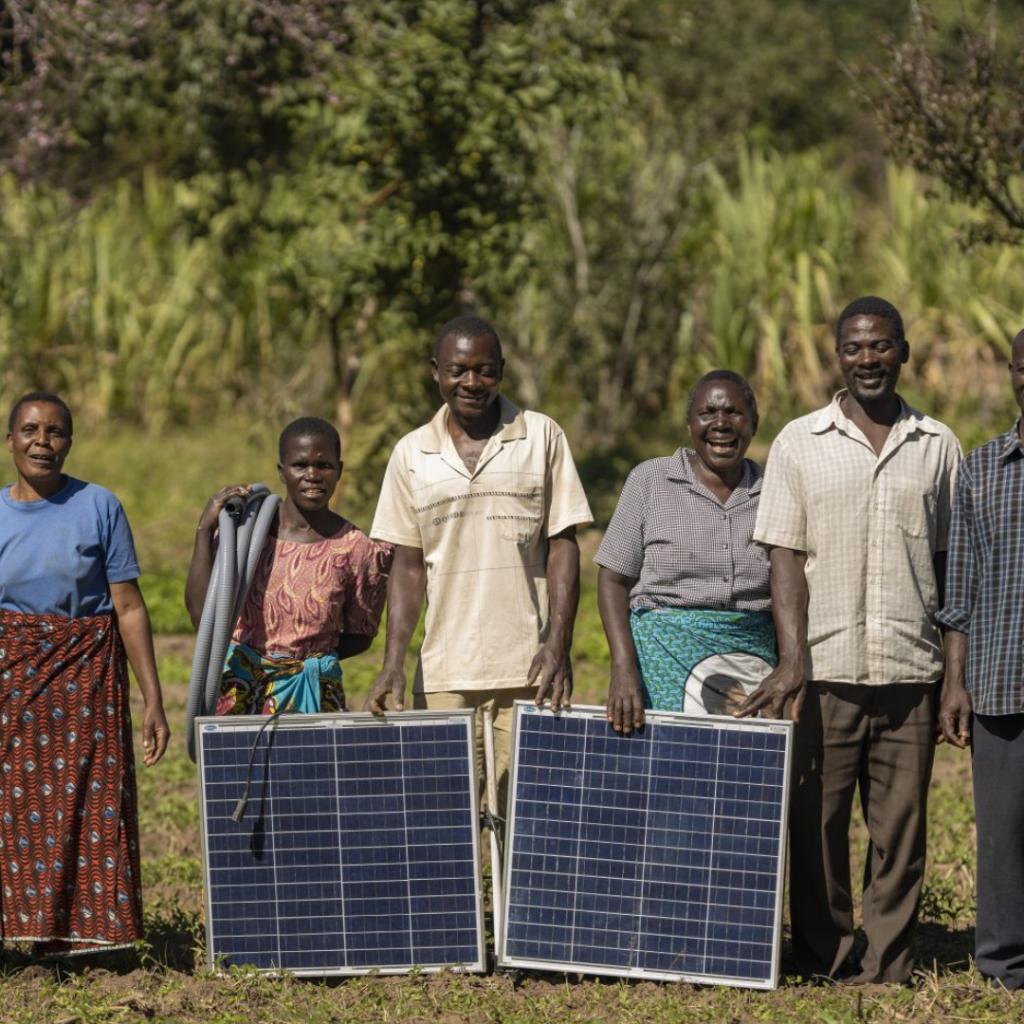 Solar-powered community learning hubs in a rural setting.